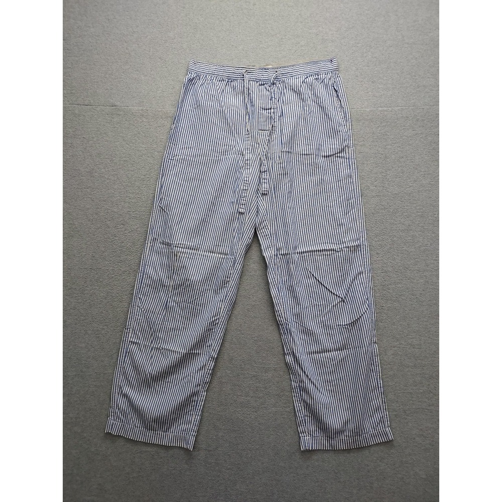 Gap Men Pajama Pant S Gray Blue Striped 100% Cotton Drawstring Waist Comfort